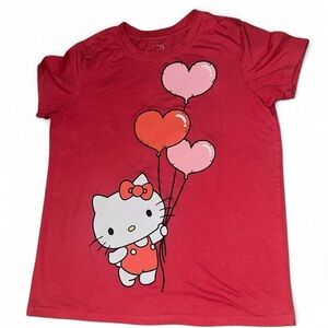 Sanrio T-Shirt with Hello Kitty and Heart Balloons - Red and Pink